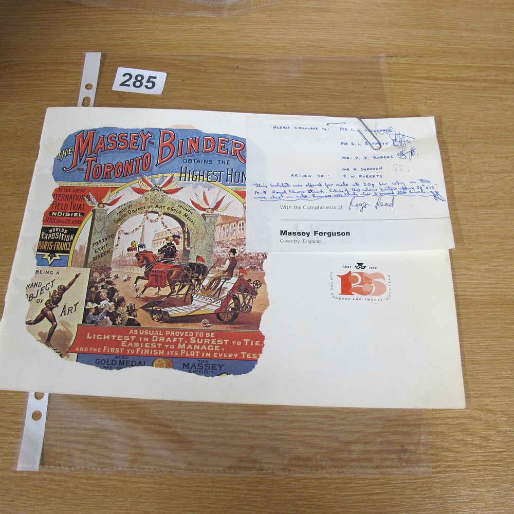Lot 285: Massey Ferguson 125th Anniversary Heritage Brochure Sheet and...