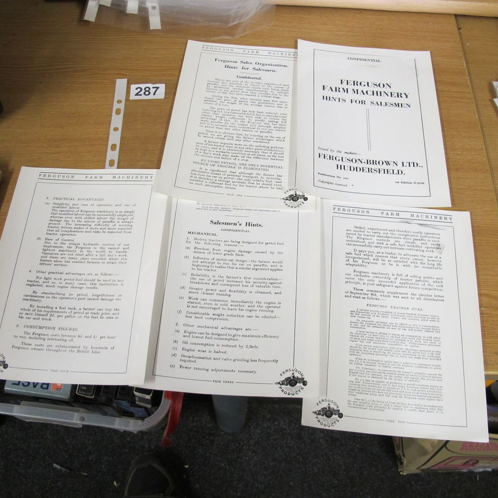 Lot 287: A Collection of Ferguson-Brown Ltd Confidential Salesmen Hints...