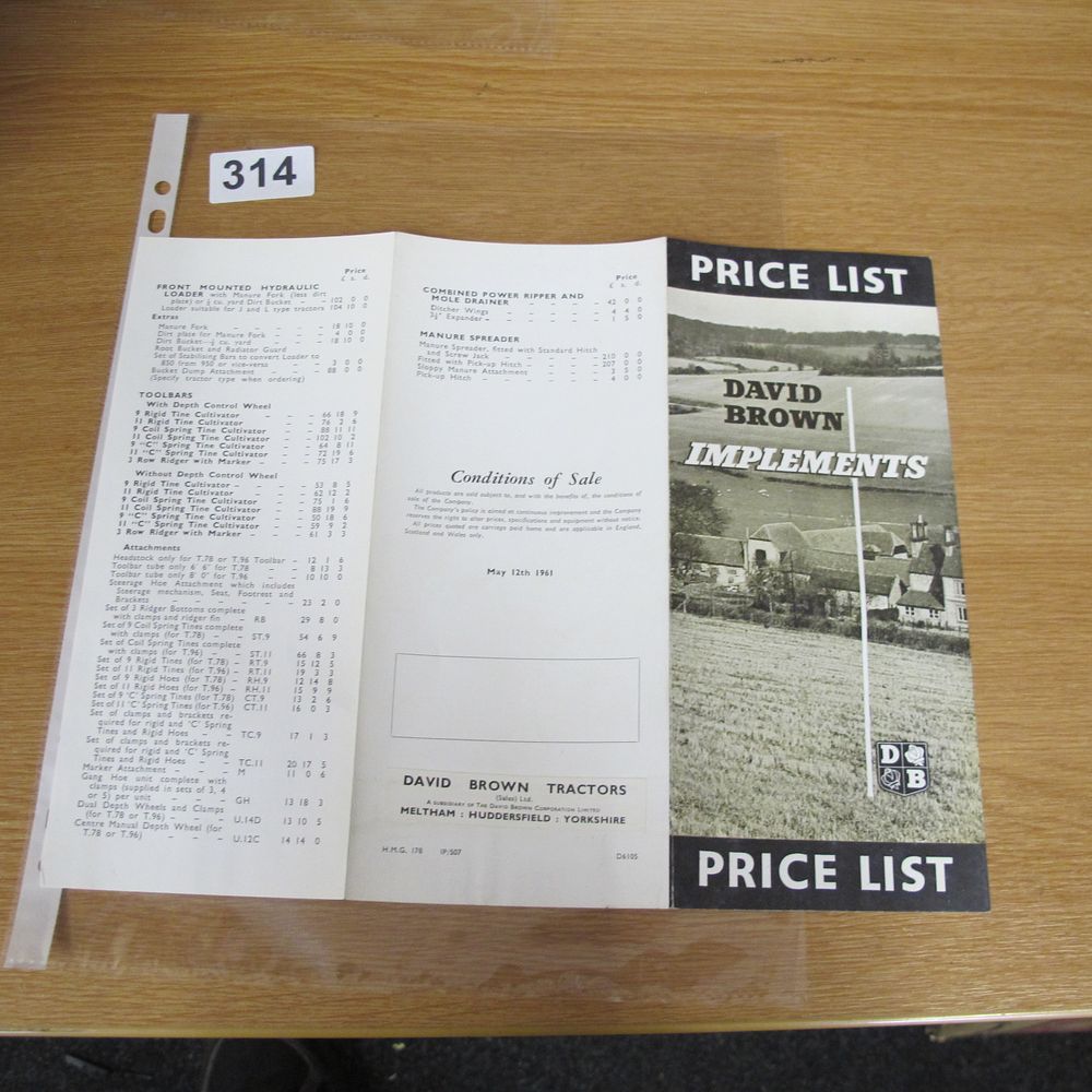 Lot 314: A 1961 David Brown Implements Price List Brochure