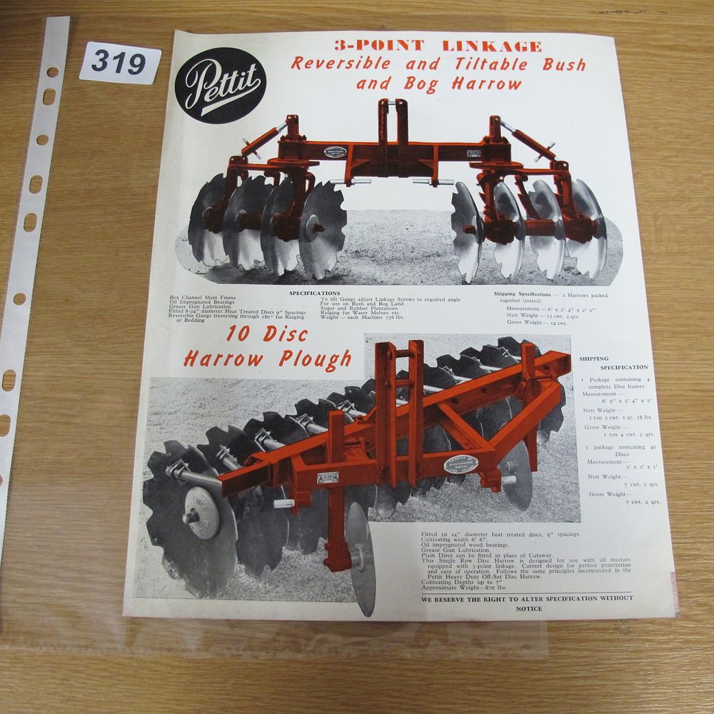 Lot 319: A Vintage W.R. Pettit and Sons Agricultural Machinery...