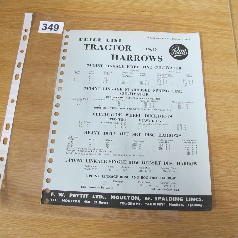Lot 349: A 1960 F.W. Pettit Ltd Tractor Harrows Price...