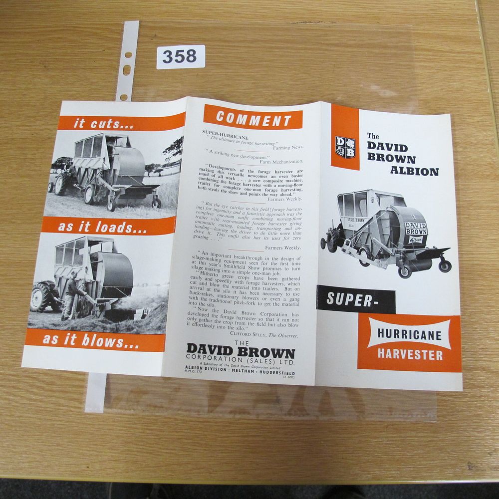 Lot 358: A David Brown Albion Super-Hurricane Harvester sales brochure