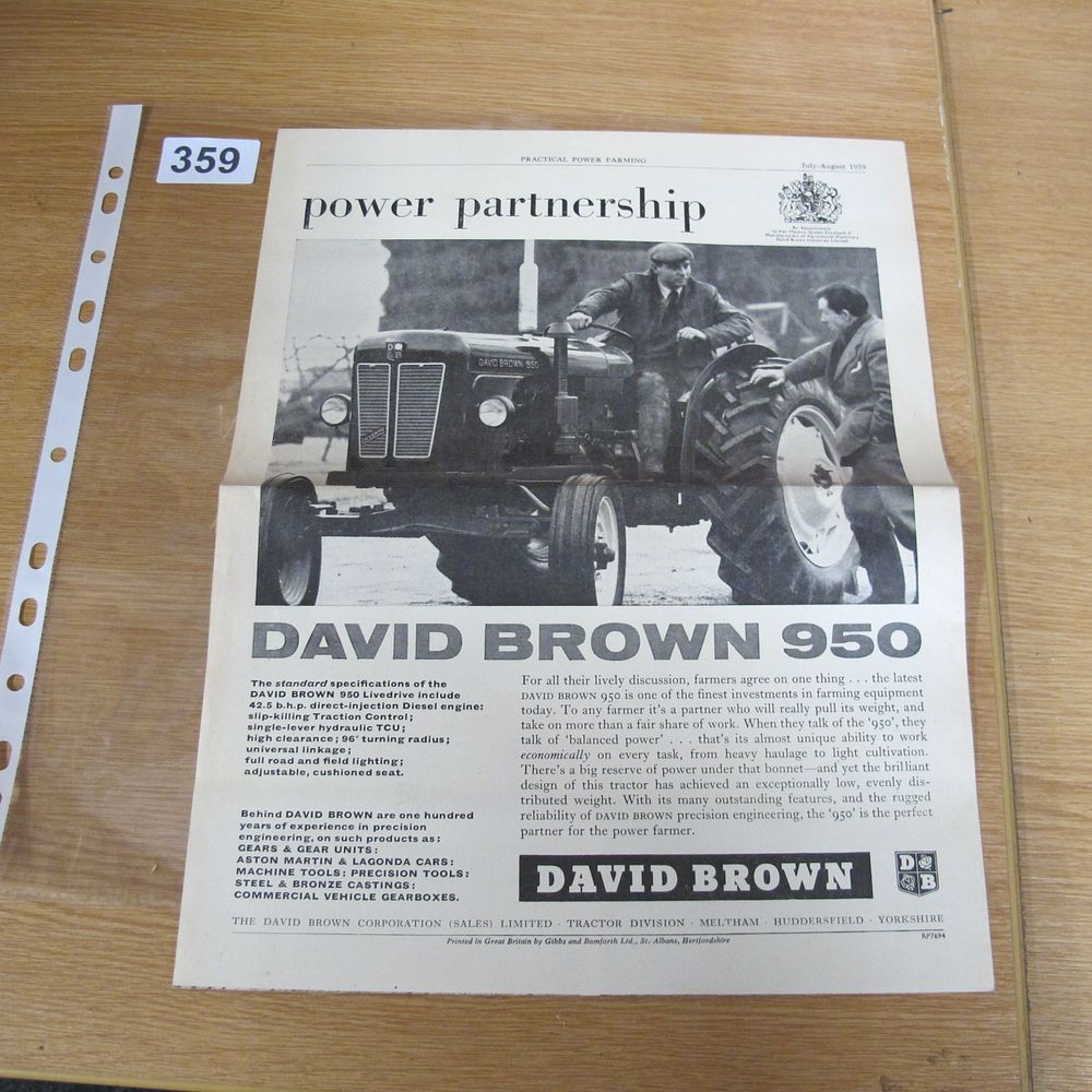 Lot 359: A 1959 David Brown 950 Livedrive Tractor Magazine...