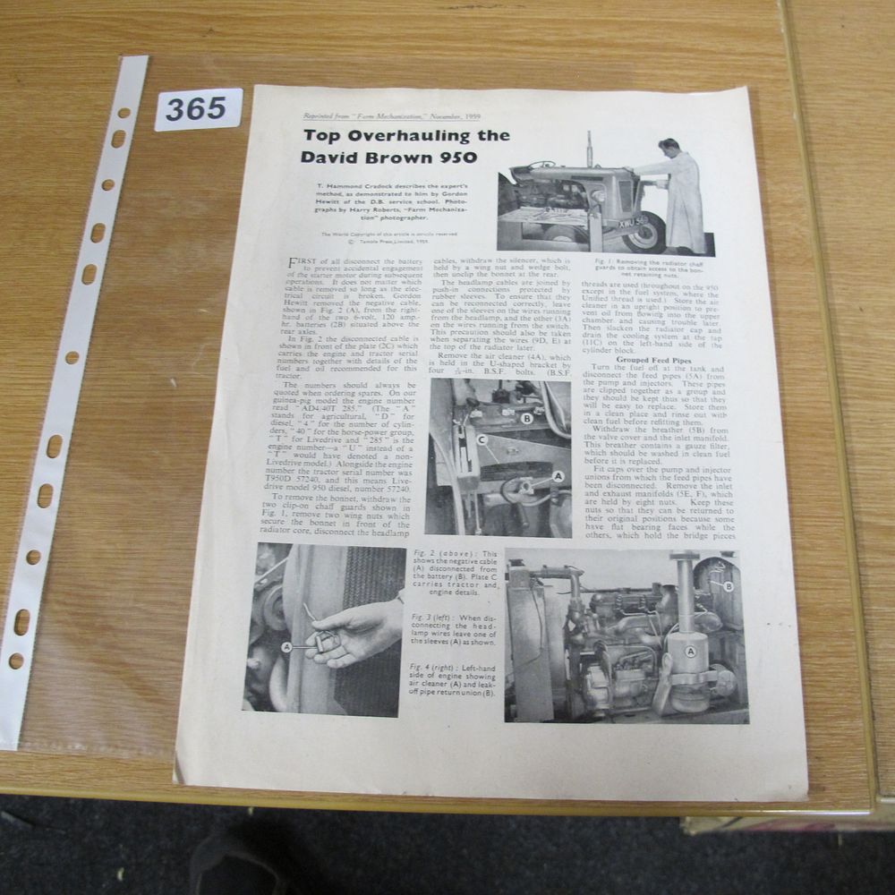 Lot 365: A 1959 David Brown 950 Tractor Technical Article...