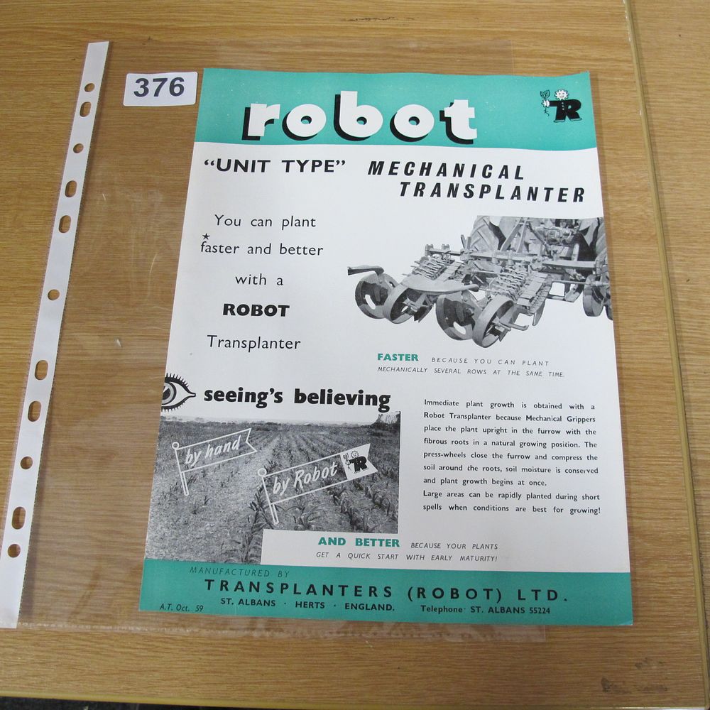 Lot 376: A 1959 Transplanters Robot Ltd Agricultural Advertising Brochure