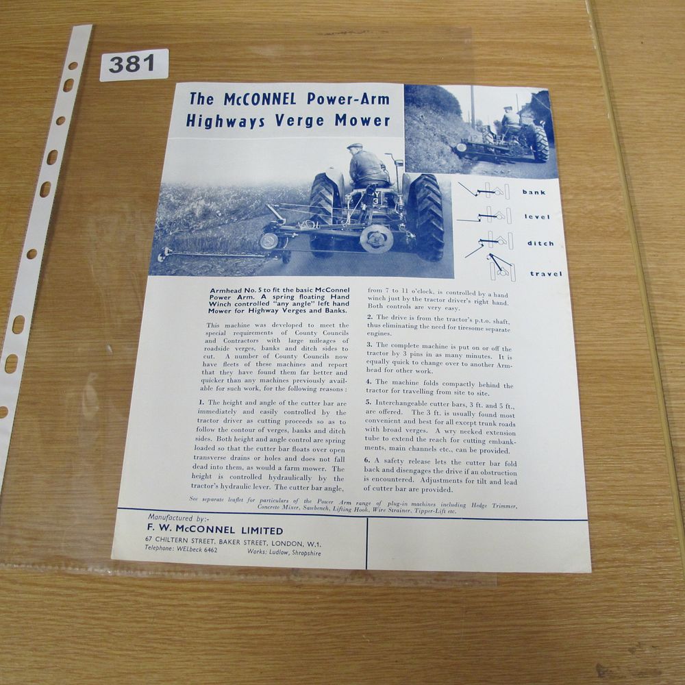 Lot 381: Vintage F.W. McConnel Limited Power-Arm Highways Verge Mower...