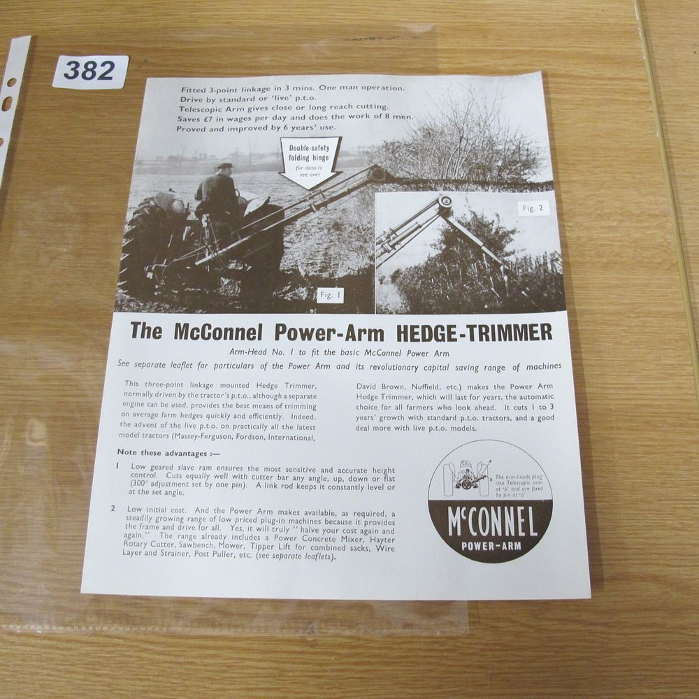 Lot 382: A Vintage McConnel Power-Arm Hedge-Trimmer Promotional Leaflet