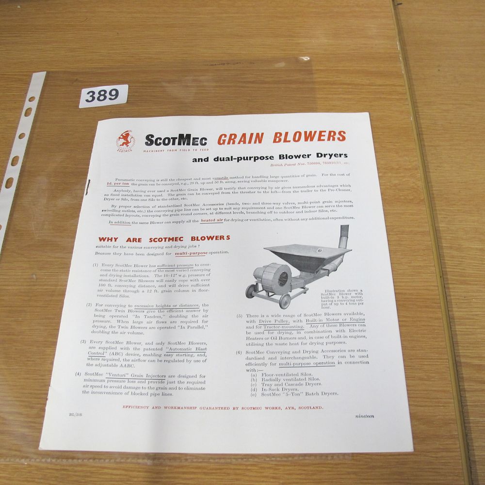 Lot 389: Vintage ScotMec Grain Blowers Industrial Advertisement Page