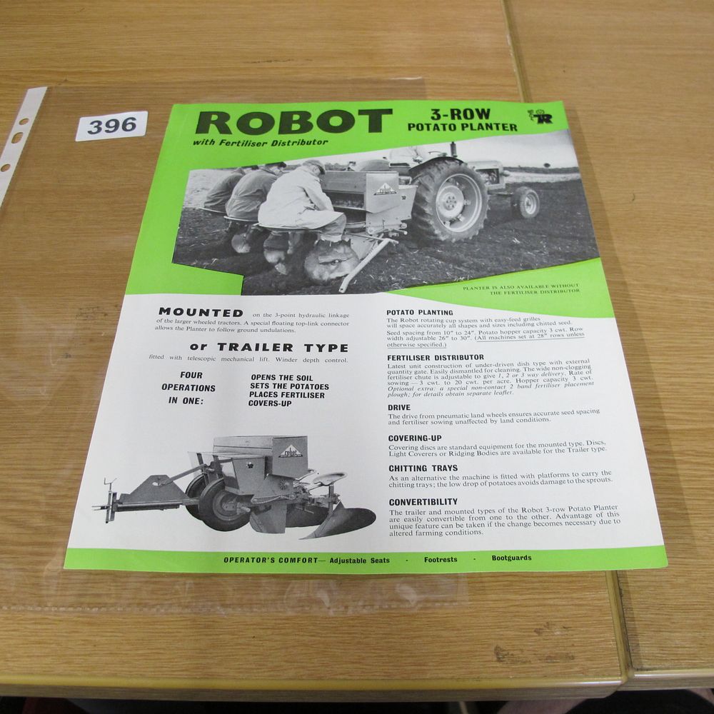 Lot 396: Robot 3-Row Potato Planter with Fertiliser Distributor Advertising...