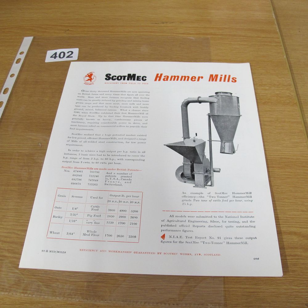 Lot 402: A Vintage ScotMec Hammer Mills Advertising Brochure