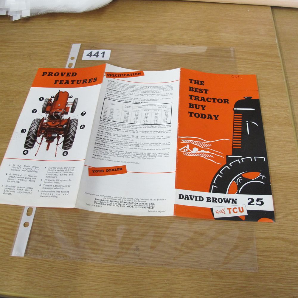 Lot 441: David Brown 25 Tractor Sales Brochure with TCU