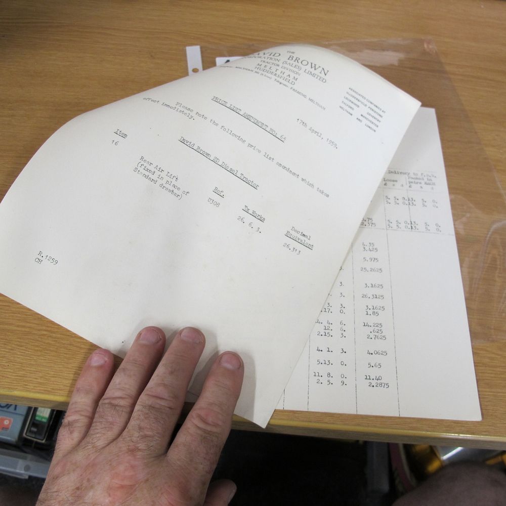 Lot 447: Two David Brown Tractor Price List Amendment Documents,...