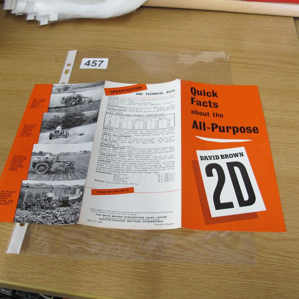 Lot 457: A Vintage David Brown 2D All-Purpose Tractor Trifold...