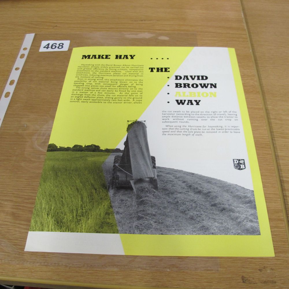 Lot 468: A David Brown Albion Hurricane Harvester Agricultural Brochure...