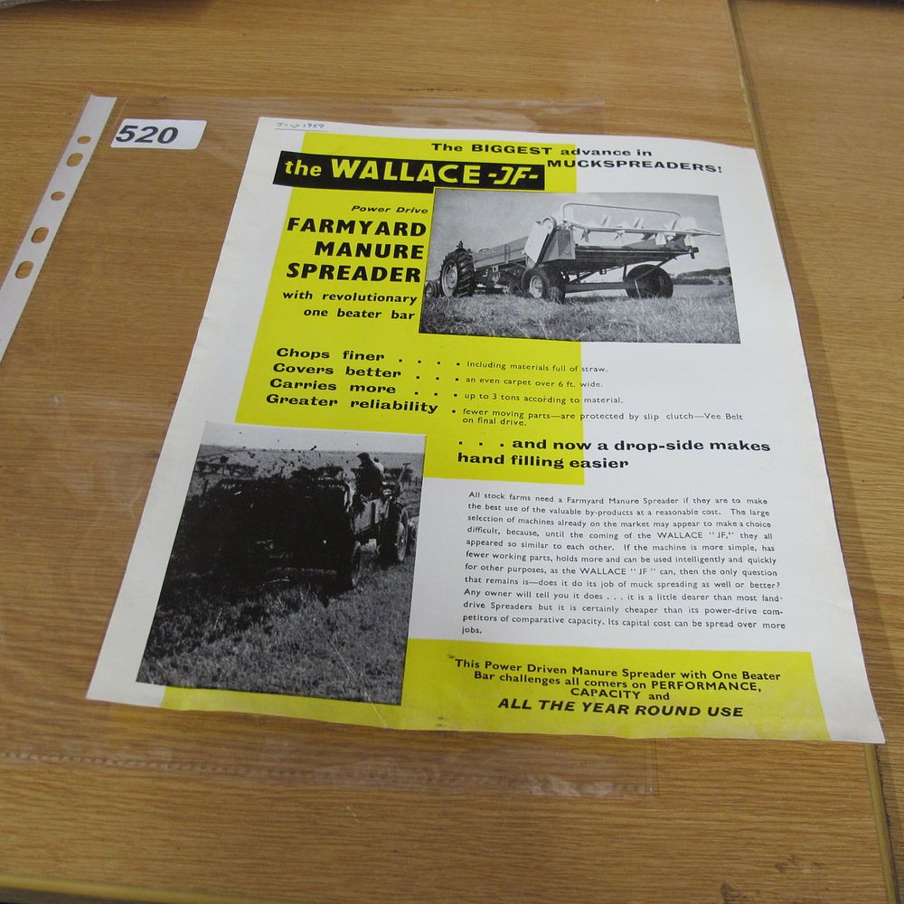 Lot 520: A Wallace-JF Power Drive Farmyard Manure Spreader advertising...