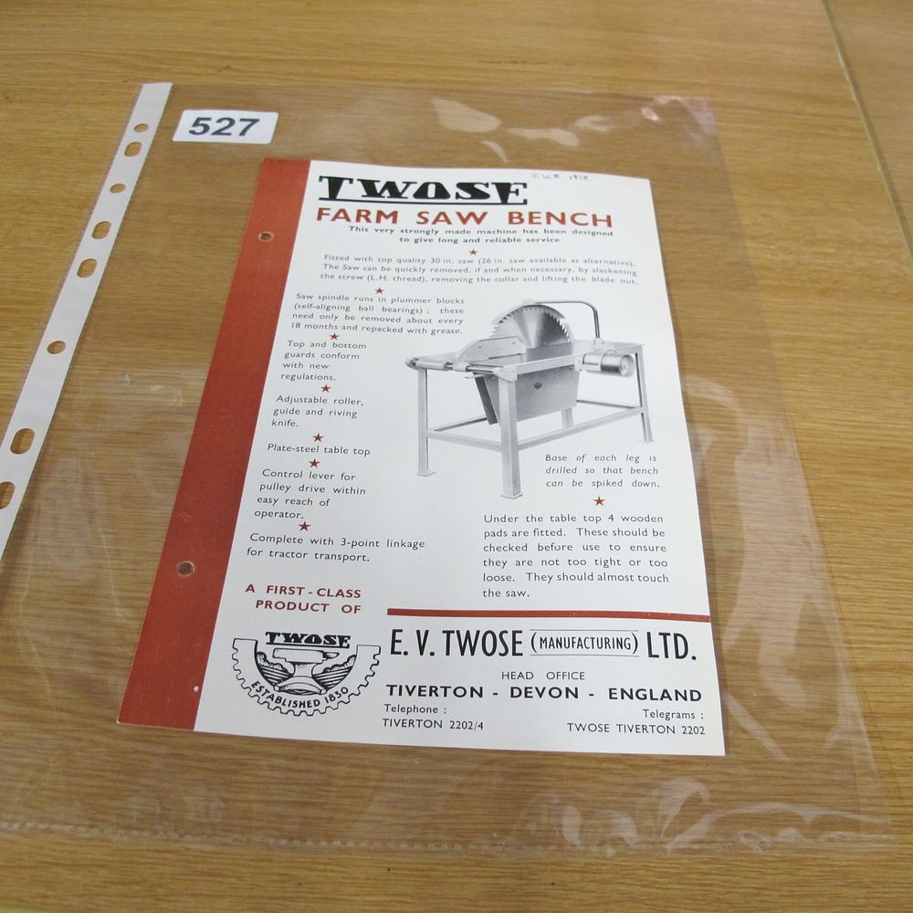Lot 527: A Vintage E. V. Twose Farm Saw Bench...