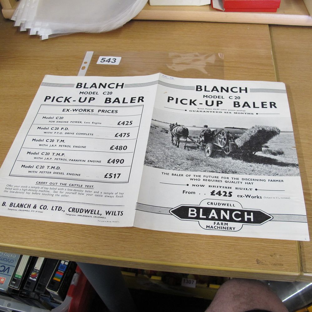 Lot 543: A Blanch Model C20 Pick-Up Baler Advertising Leaflet,...
