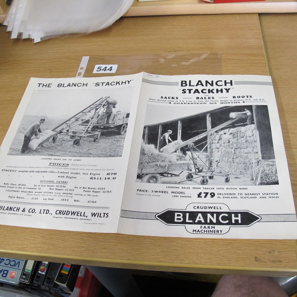 Lot 544: An original Blanch 'Stackhy' loader advertising flyer, circa...