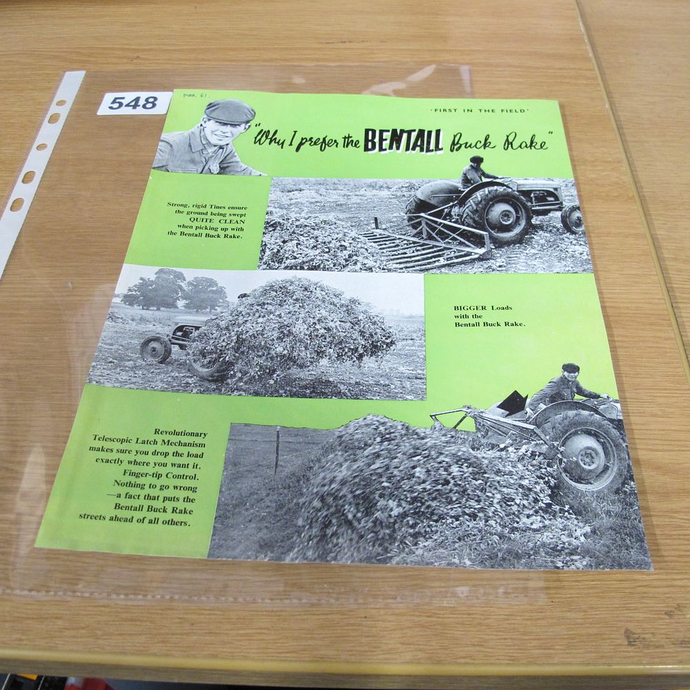 Lot 548: A 1961 Bentall Buck Rake Agricultural Advertising Leaflet