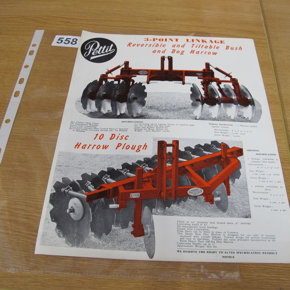 Lot 558: A Pettit Agricultural Machinery Advertising Flyer for Bush...