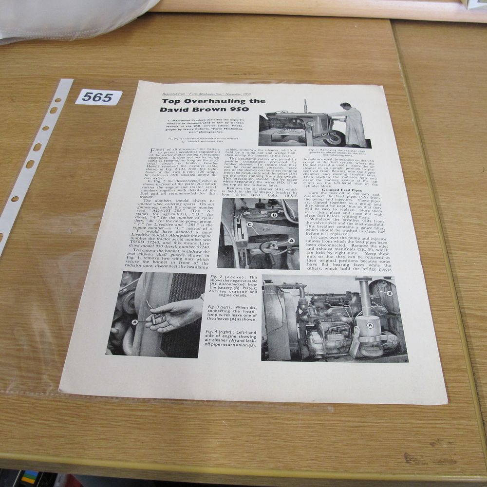 Lot 565: A Vintage David Brown 950 Tractor Overhaul Guide...