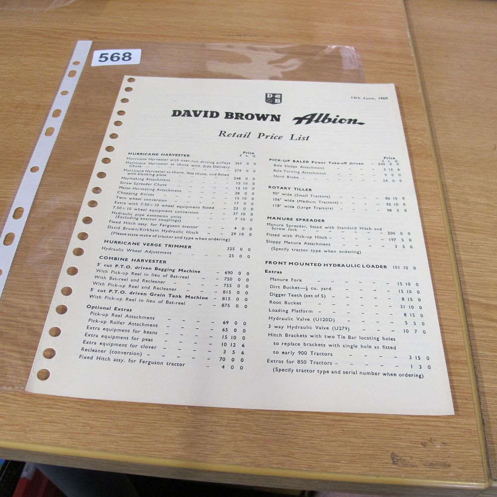 Lot 568: A David Brown Albion Agricultural Machinery Retail Price...