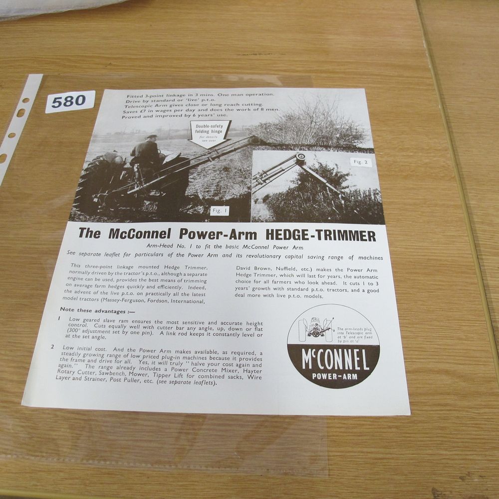 Lot 580: A Vintage McConnel Power-Arm Hedge-Trimmer Advertising Leaflet