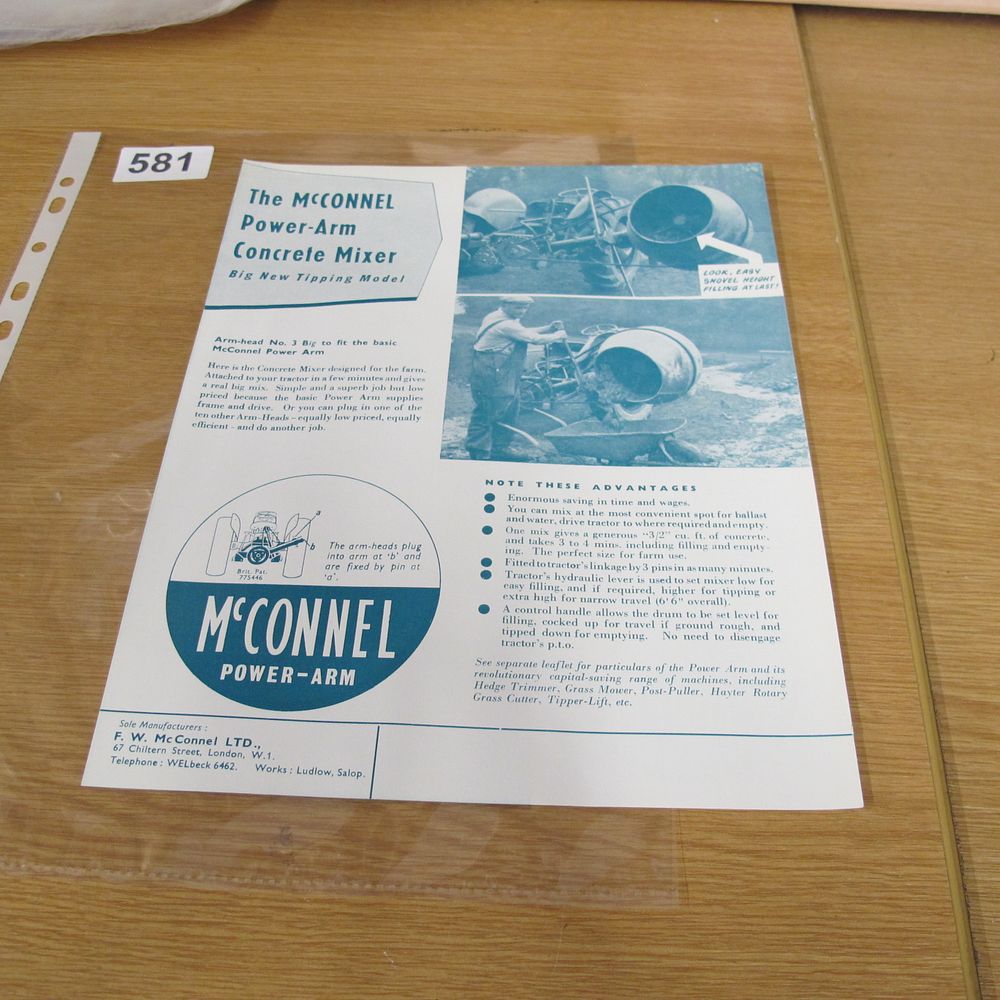 Lot 581: F. W. McConnel Ltd Power-Arm Concrete Mixer Advertising...