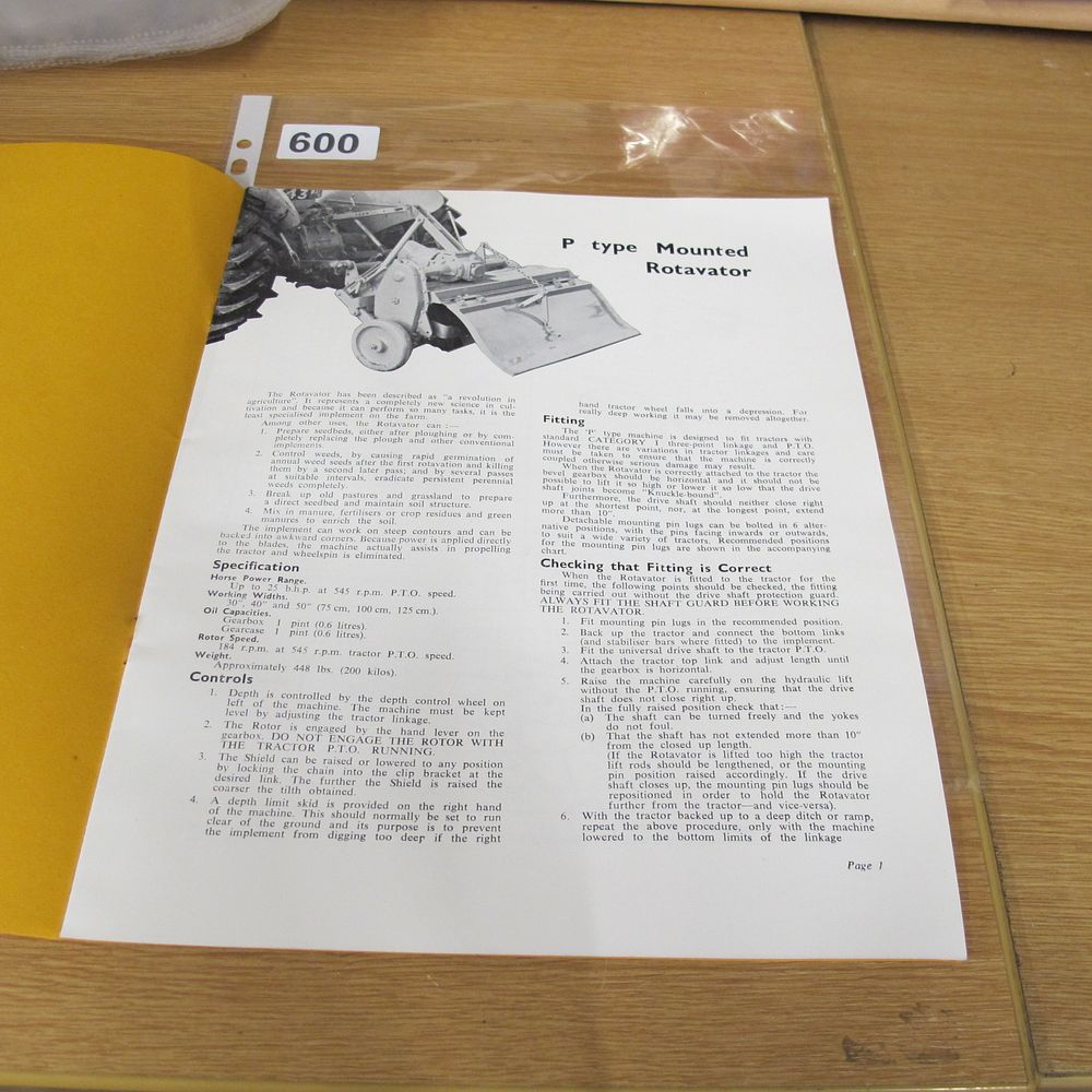 Lot 600: Mid-20th Century Howard P type Mounted Rotavator Technical...