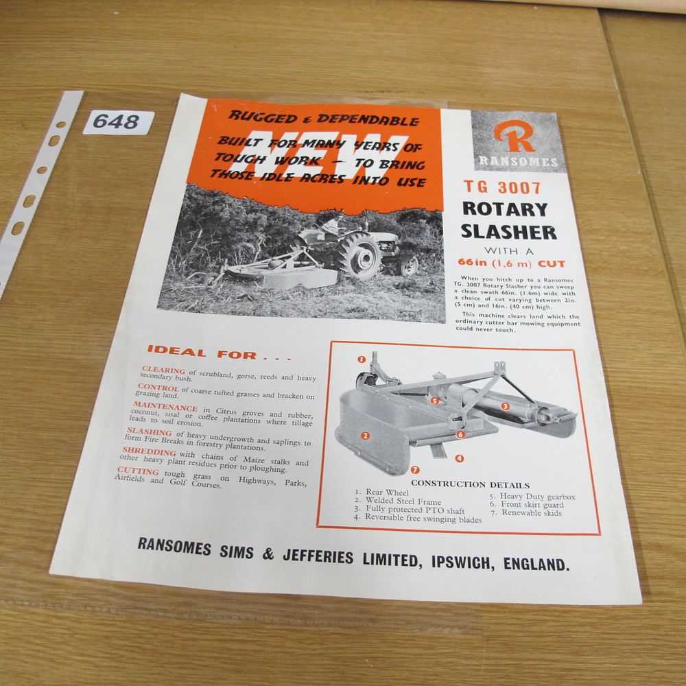 Lot 648: Ransomes Sims and Jefferies TG 3007 Rotary Slasher...