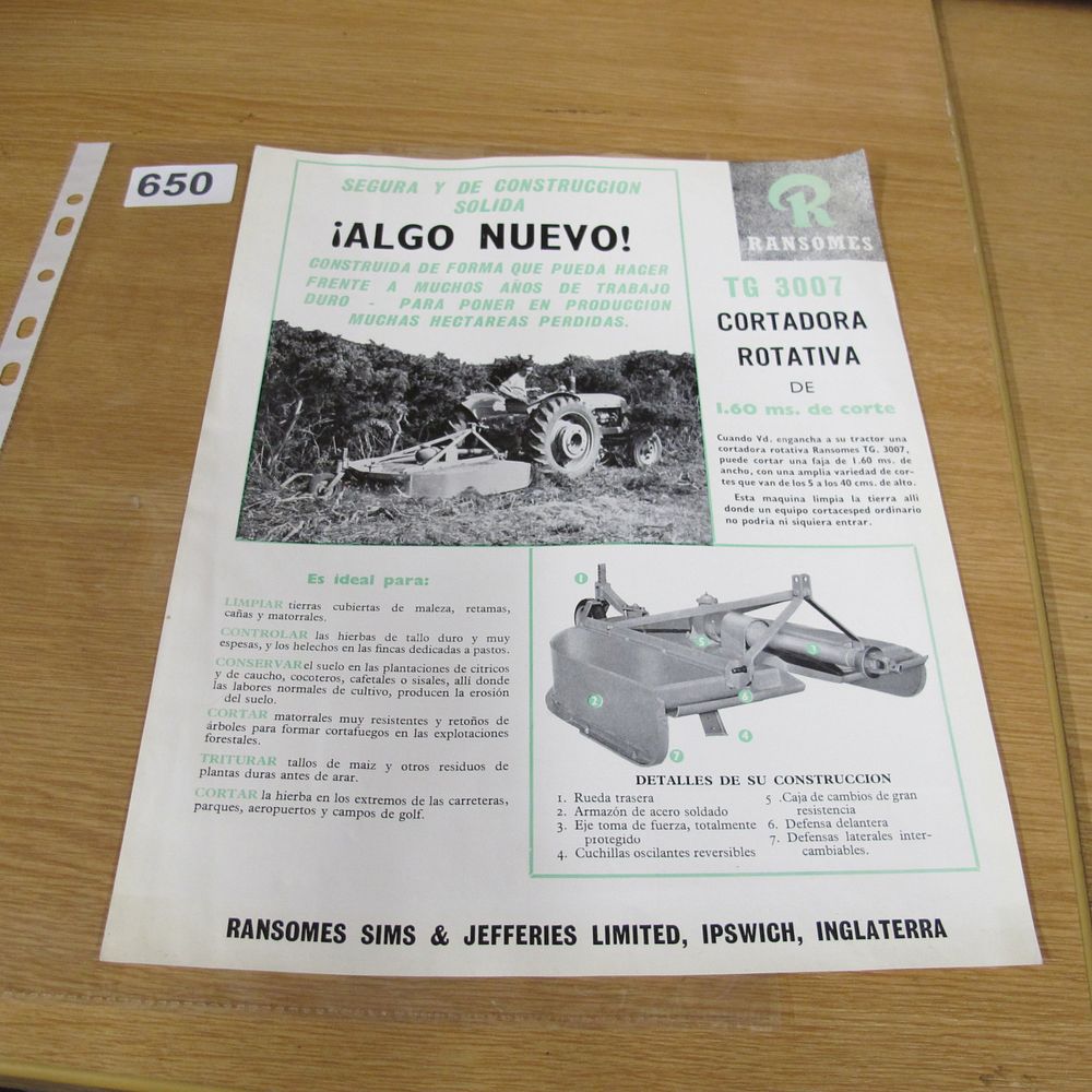 Lot 650: Vintage Ransomes TG 3007 Rotary Mower Spanish Advertising...