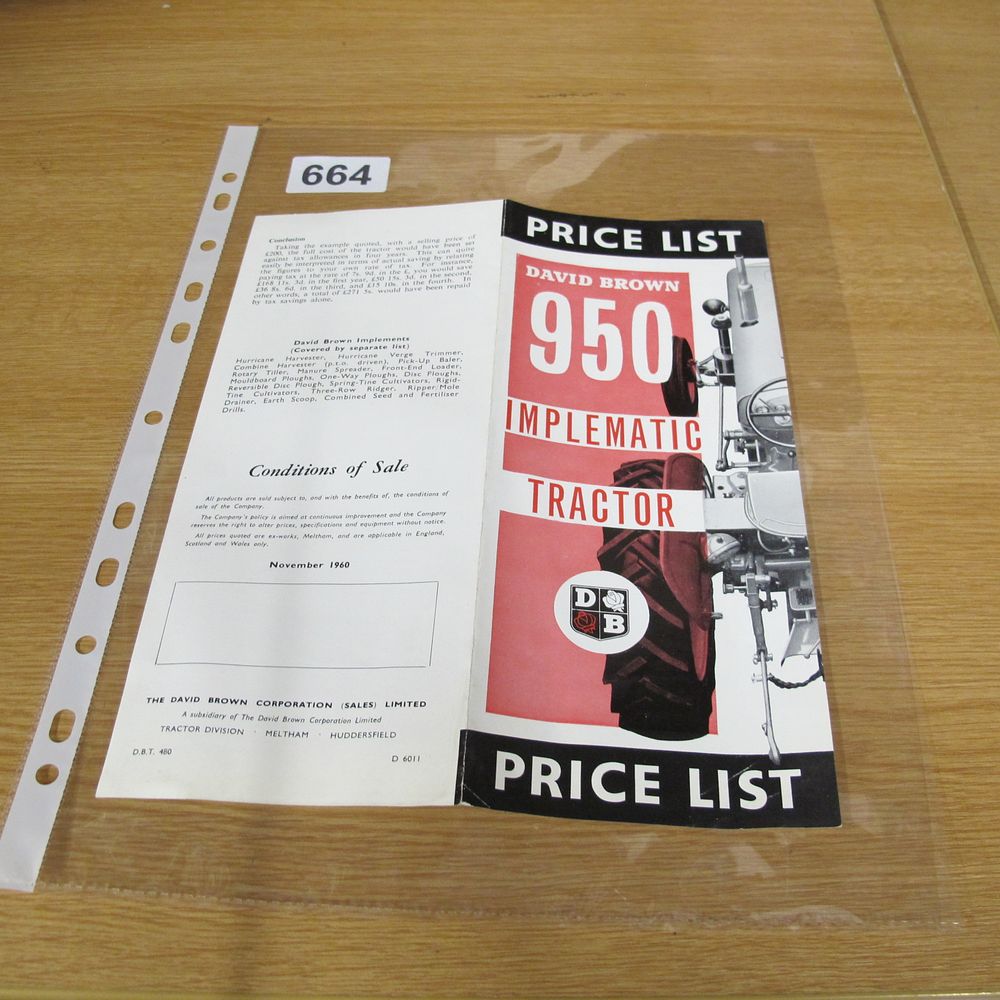 Lot 664: A David Brown 950 Implematic Tractor Price List...