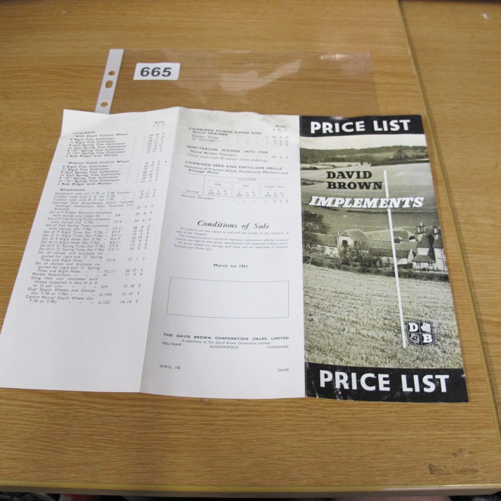 Lot 665: A 1961 David Brown Implements Price List