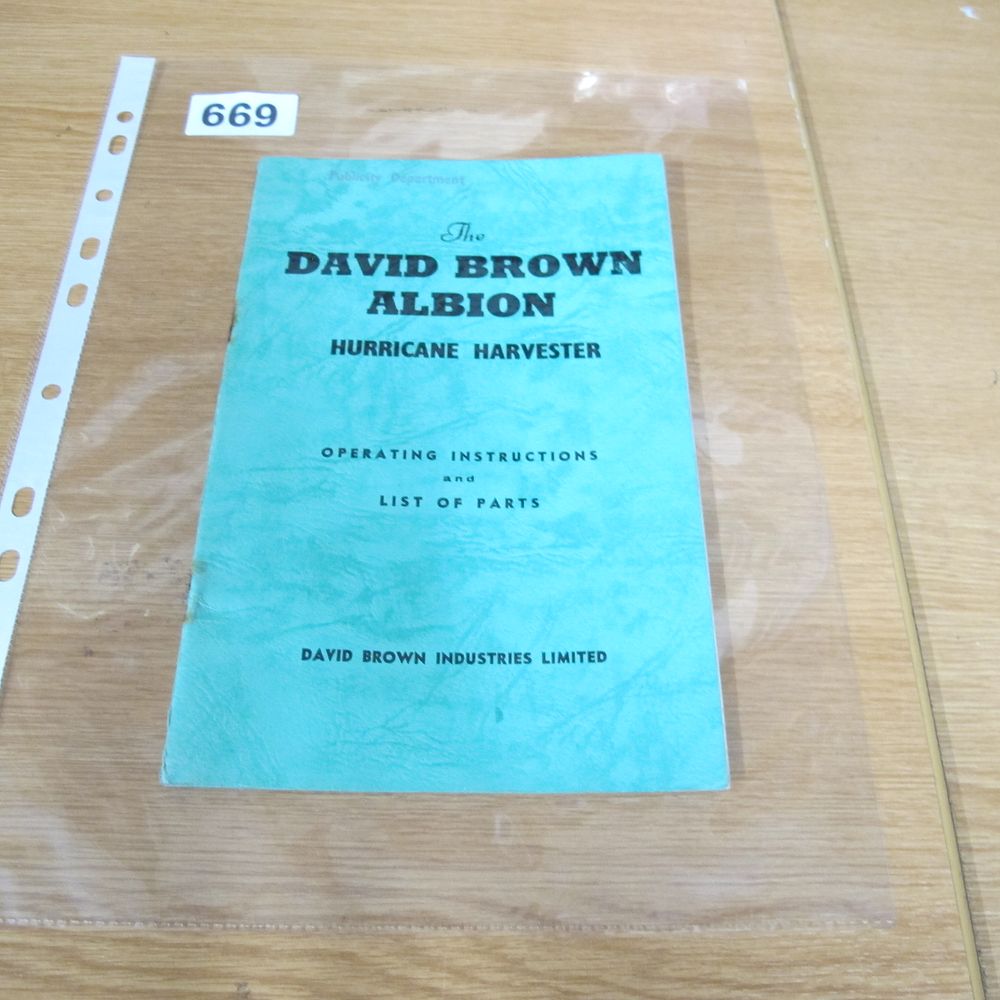 Lot 669: A David Brown Albion Hurricane Harvester Operating Instructions...