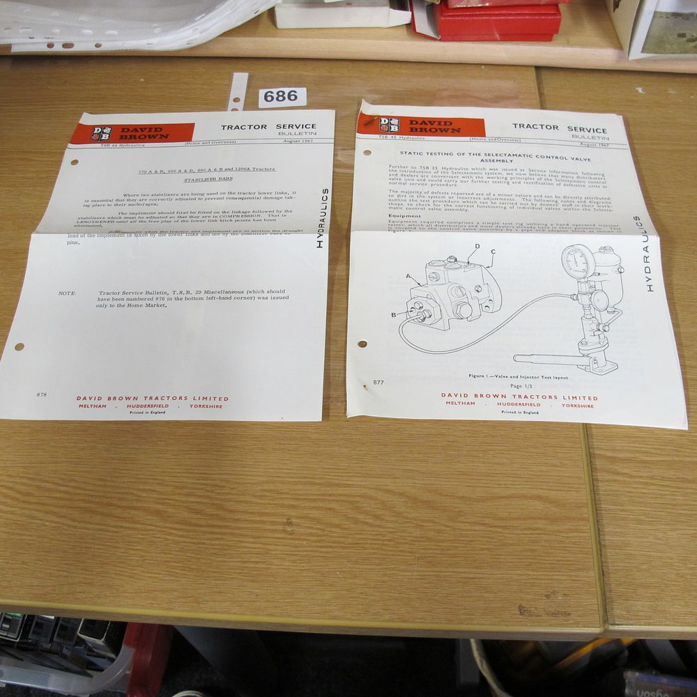 Lot 686: Two David Brown Tractors Limited Service Bulletins August...