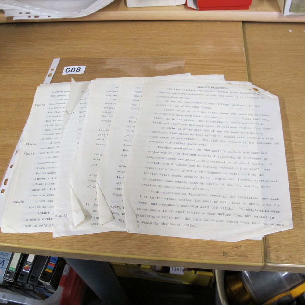 Lot 688: A Collection of Typewritten Manuscript Pages Concerning Tillage...