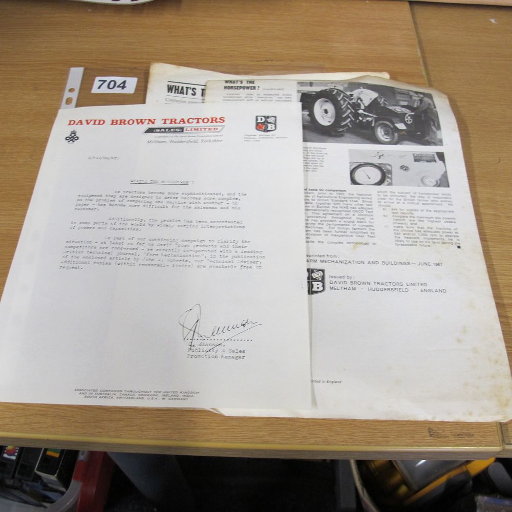 Lot 704: A Collection of David Brown Tractors Ephemera including...
