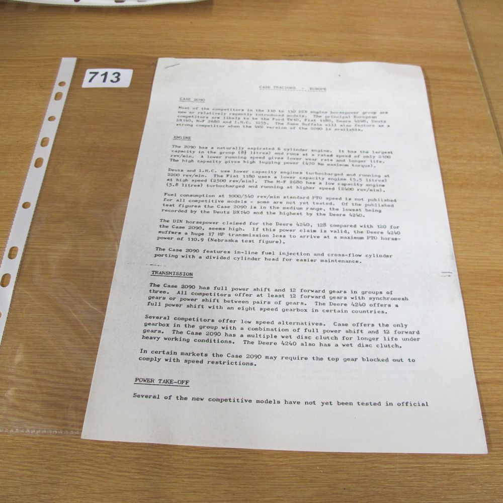 Lot 713: An Original Typewritten Specification Sheet for the Case...