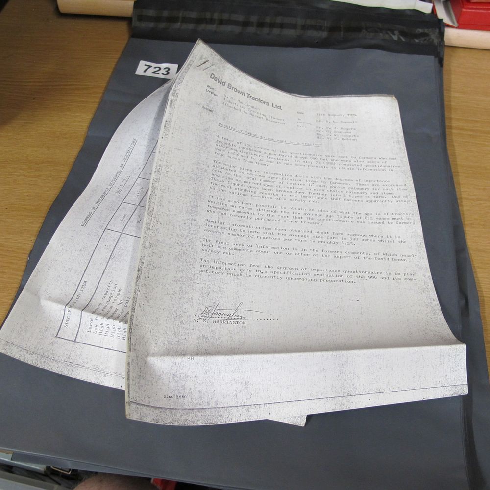 Lot 723: A David Brown Tractors Ltd. Internal Memorandum and...