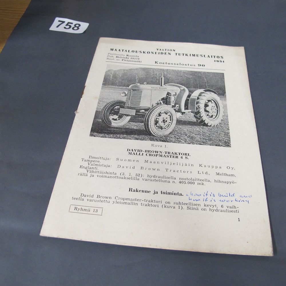 Lot 758: 1951 Finnish David Brown Cropmaster 6 S Tractor...