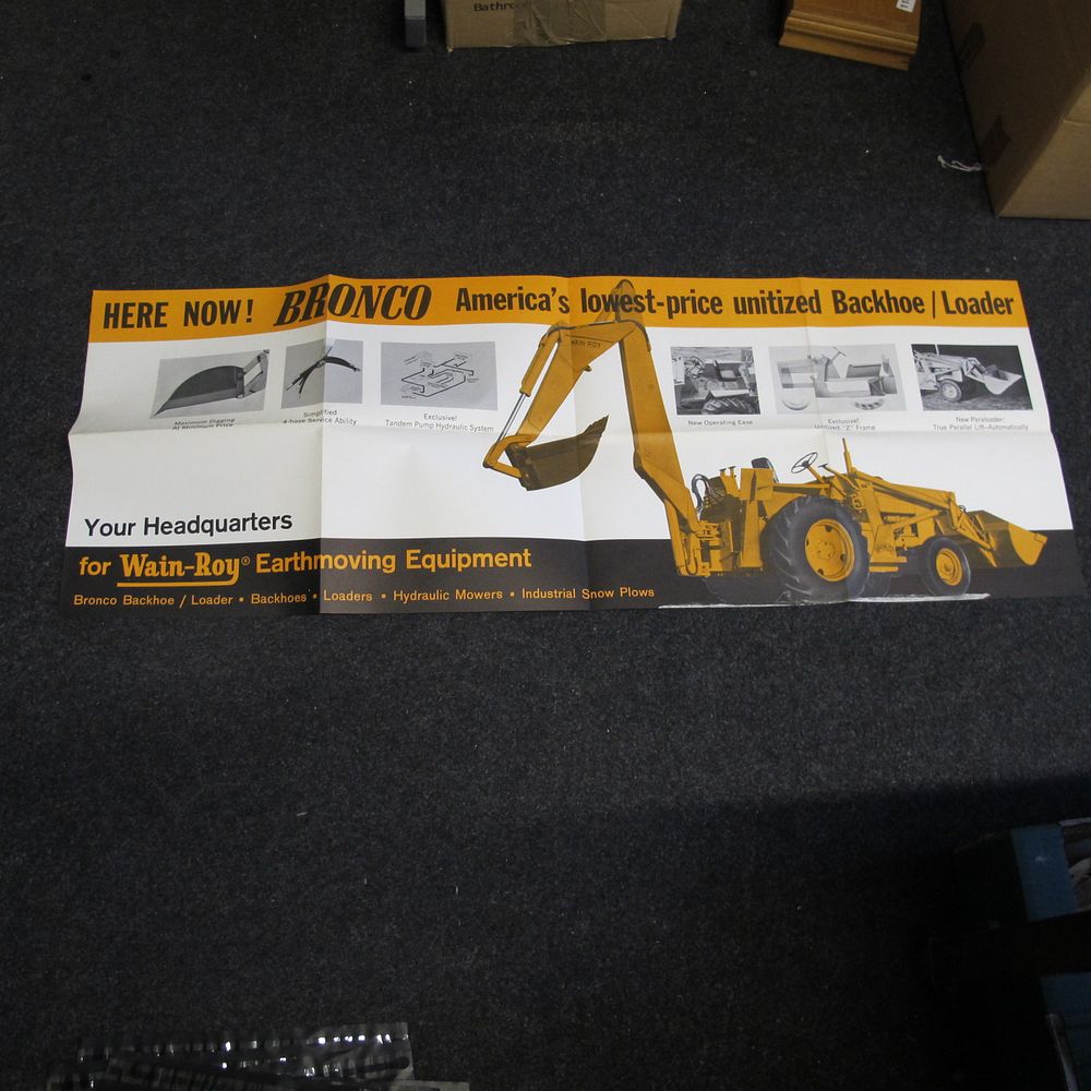 Lot 788: Vintage Wain-Roy Bronco Unitized Backhoe Loader Advertising Poster