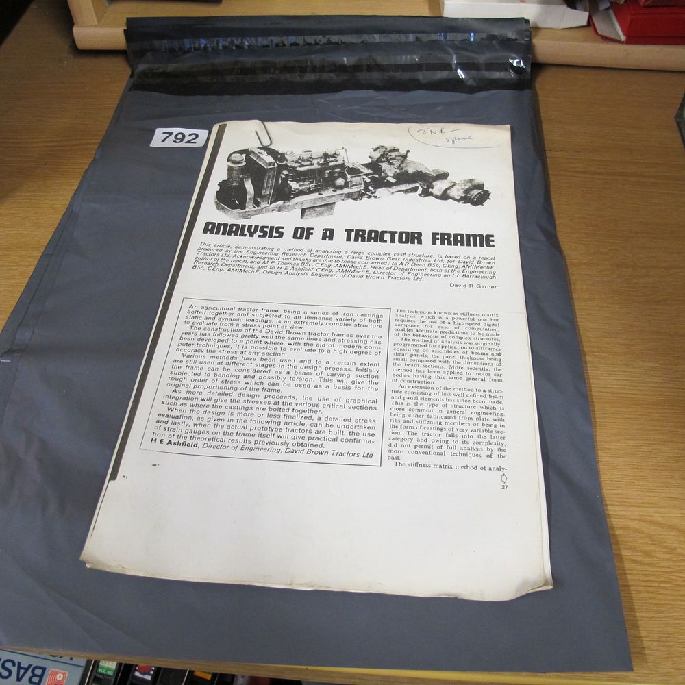 Lot 792: David Brown Tractors Technical Report Page Analysis of...