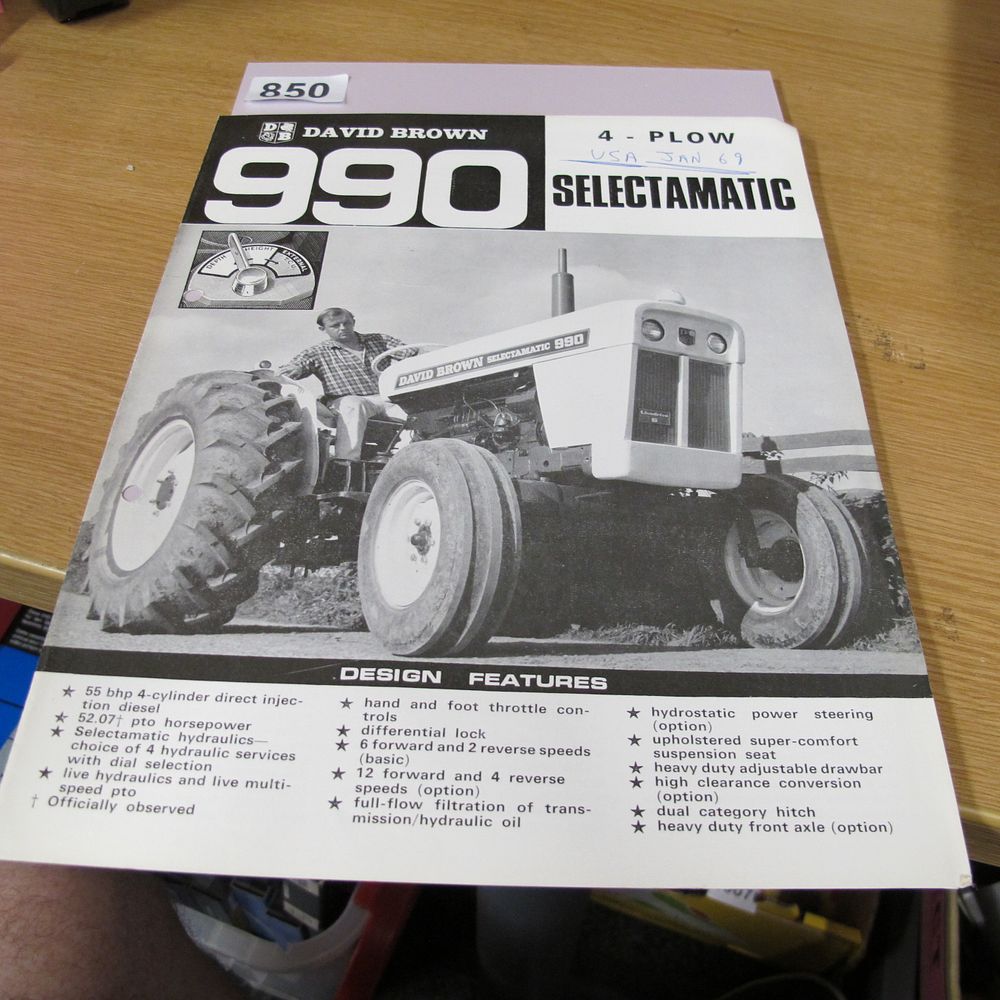Lot 850: A David Brown 990 Selectamatic Tractor Sales Brochure