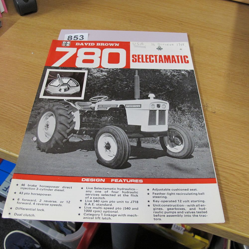 Lot 853: A David Brown 780 Selectamatic Tractor Sales Brochure,...