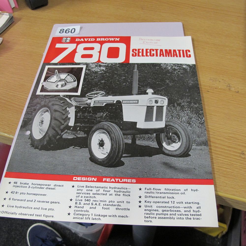 Lot 860: David Brown 780 Selectamatic Tractor Sales Brochure Australian...