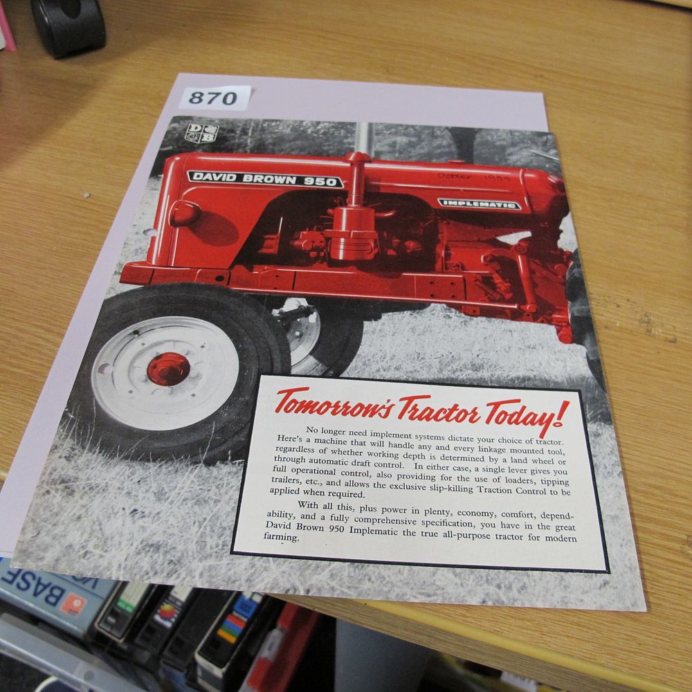 Lot 870: David Brown 950 Implematic Tractor Promotional Advertising Sheet,...