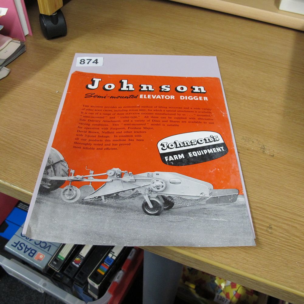 Lot 874: Johnson Semi-mounted Elevator Digger Vintage Agricultural Sales Brochure,...