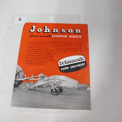 Johnson's Farm Equipment. Johnson Semi-mounted ELEVATOR DIGGER Promotional Brochure, 1959.