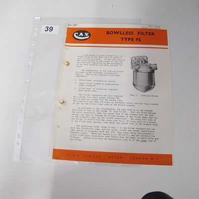 C.A.V. Limited. Bowlless Filter Type FS: Advance Information (CAV 1/23). C.A.V. Ltd., 1960.