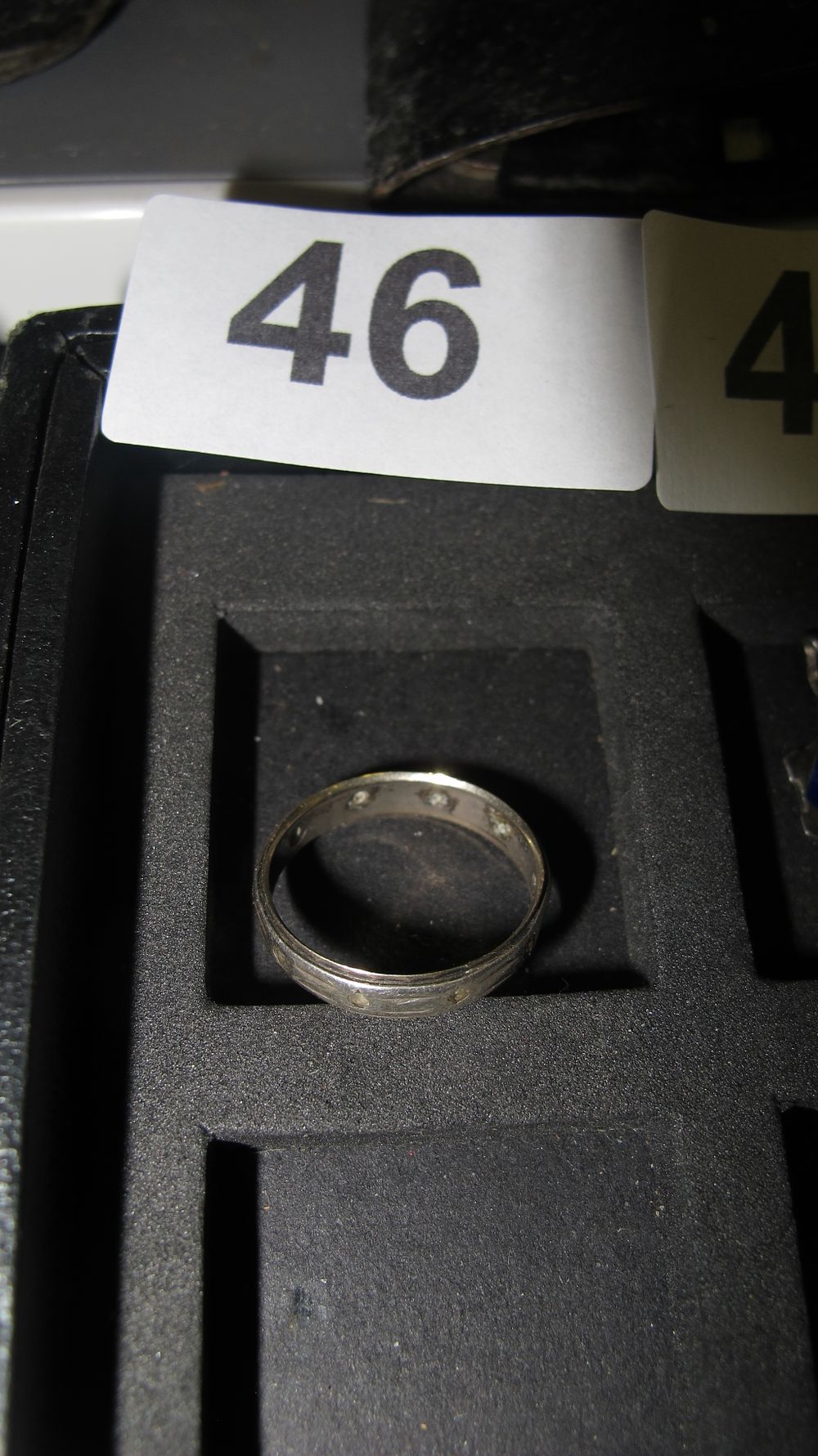 Lot 46: White Metal Band Ring Set with Accent Stones